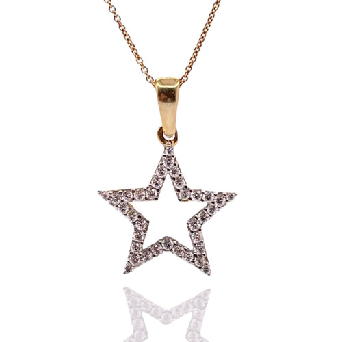 Women’s CZ Star Pendant & Cable Link Chain In 10 KT Yellow Gold