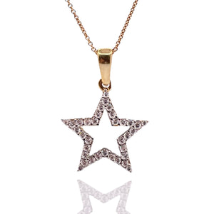Women’s CZ Star Pendent & Cable Link Chain In 10 KT Yellow Gold