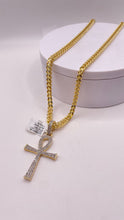 Load image into Gallery viewer, 1.0 CT. Natural Diamond Ankh Pendent &amp; Franco Chain Combo In 10 KT Yellow Gold