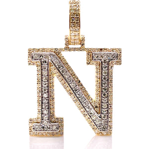 0.67 CT. Natural Diamond Two-Tone Initial N Pendent In 10 KT Gold