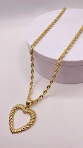 Heart Pendent & Rope Chain Combo In 10 KT Yellow Gold