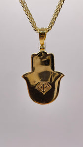 0.90 CT. Natural Diamond Hamsa Hand Pendent In 10 KT Yellow Gold