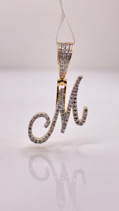 0.24 CT. Natural Diamond M Initial Pendent In 10 KT Yellow Gold