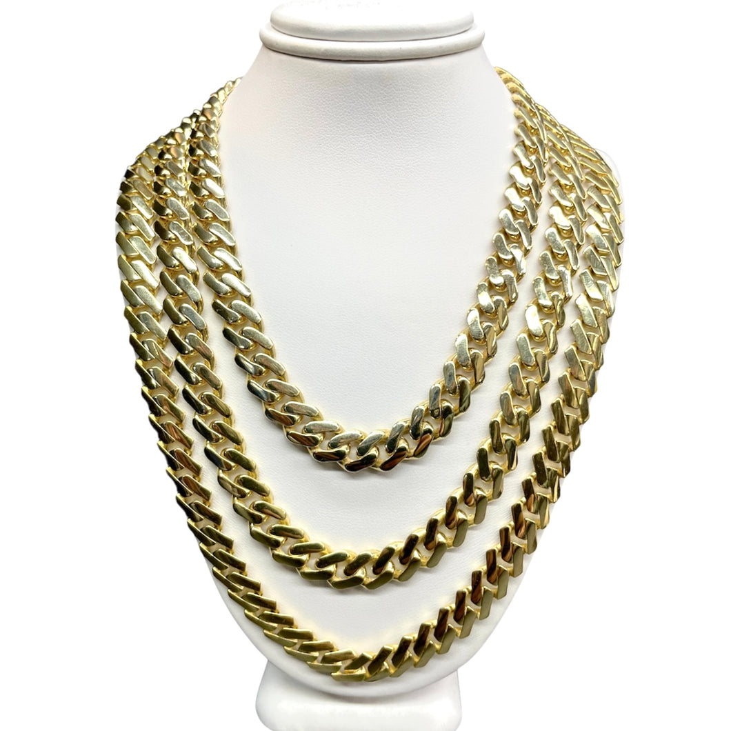 9mm Monaco Link Chain In 10 KT Yellow Gold With CZ Lock