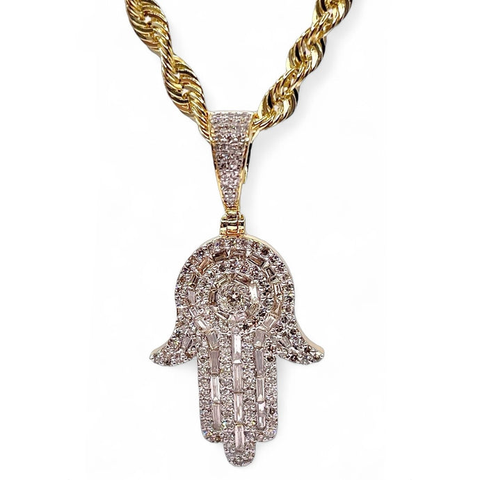 1.76 CT. Natural Diamond Hamsa Pendent In 10 KT Yellow Gold