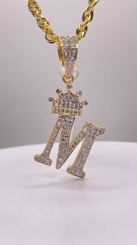 0.69 CT. Natural Diamond Initial M Pendant With Crown In 10 KT Yellow Gold