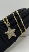 Load image into Gallery viewer, CZ Star Pendent &amp; Diamond-Cut Rope Chain Combo In 10 KT Yellow Gold