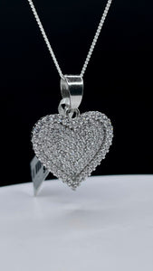 Heart Pendent & Curb Chain In Silver With CZ