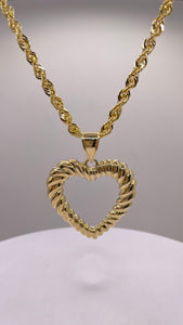 Heart Pendent & Rope Chain Combo In 10 KT Yellow Gold