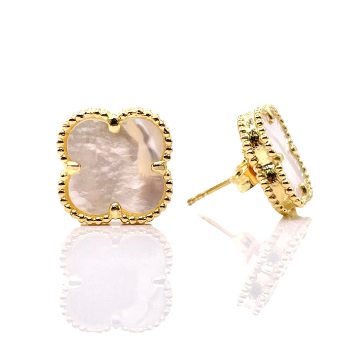 Clover Earrings In 10 KT Yellow Gold With White Mother-Of-Pearl