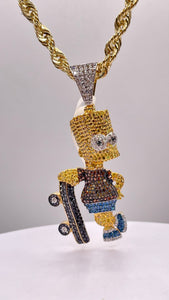 1.45 CT Natural Diamond Bart Simpson Holding Skateboard Pendent In 10 KT Yellow Gold