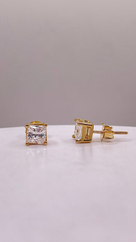 5.0mm Princess-Cut Cubic Zirconia Stud Earrings In 10 KT Yellow Gold