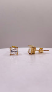 5.0mm Princess-Cut Cubic Zirconia Stud Earrings In 10 KT Yellow Gold