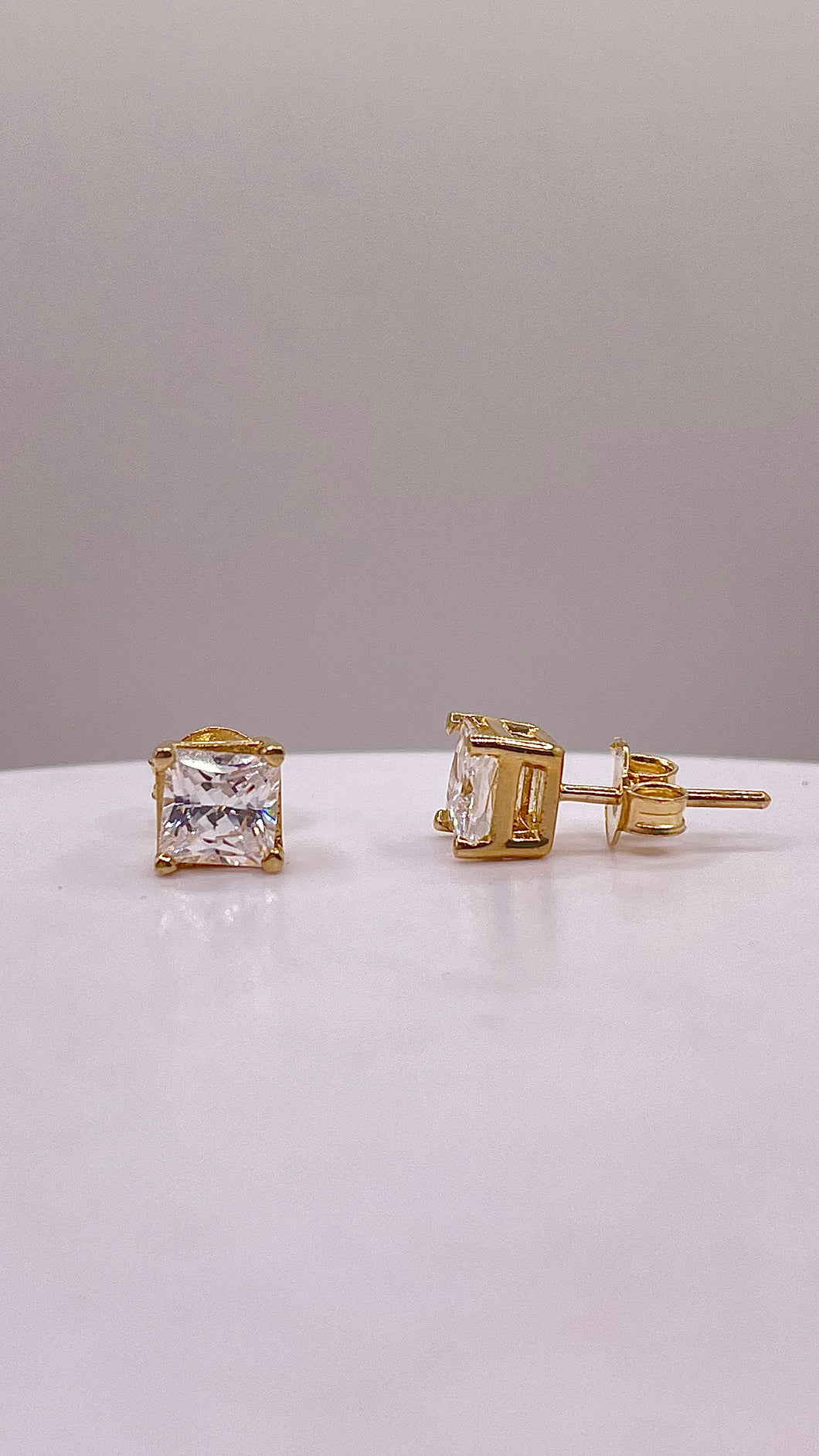 5.0mm Princess-Cut Cubic Zirconia Stud Earrings In 10 KT Yellow Gold