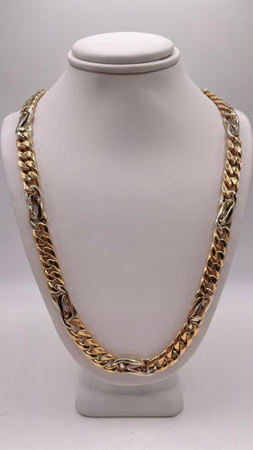 7.8mm Two-Tone Unique Cuban Figaro Link Chain In 10 KT Yellow Gold