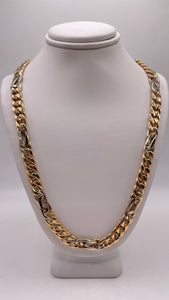 7.8mm Two-Tone Unique Cuban Figaro Link Chain In 10 KT Yellow Gold