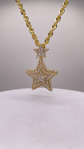 CZ Star Pendent & Diamond-Cut Rope Chain Combo In 10 KT Yellow Gold