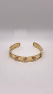 9mm Clover Bangle In 10 KT Yellow Gold With Cubic Zirconia