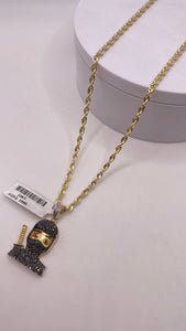 1.06 CT. Natural Black Diamond Ninja Pendent & Rope Chain Combo In 10 KT Yellow Gold
