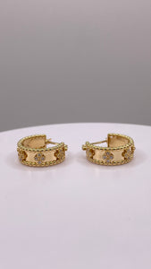 18 KT Yellow Gold Clover Hoop Earrings With Cubic Zirconias