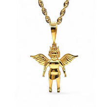 Load image into Gallery viewer, Angel Pendent &amp; Rope Chain Combo In 10 KT Yellow Gold