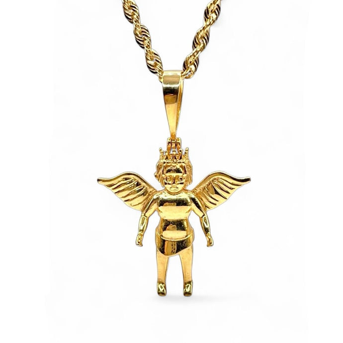 Angel Pendent & Rope Chain Combo In 10 KT Yellow Gold