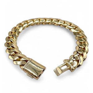 12mm Solid Miami Cuban Link Bracelet In 10 KT Yellow Gold