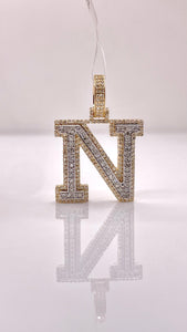 0.67 CT. Natural Diamond Two-Tone Initial N Pendent In 10 KT Gold