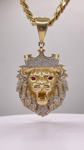 Natural Diamond Lion Pendant In 10 KT Yellow Gold