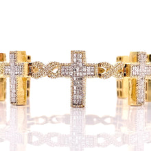 Load image into Gallery viewer, 7.00 CT. Natural Diamond Cross Bracelet In 10 KT Yellow Gold