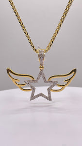 0.37 CT. Natural Diamond Star & Angel Wing Pendent In 10 KT Yellow Gold