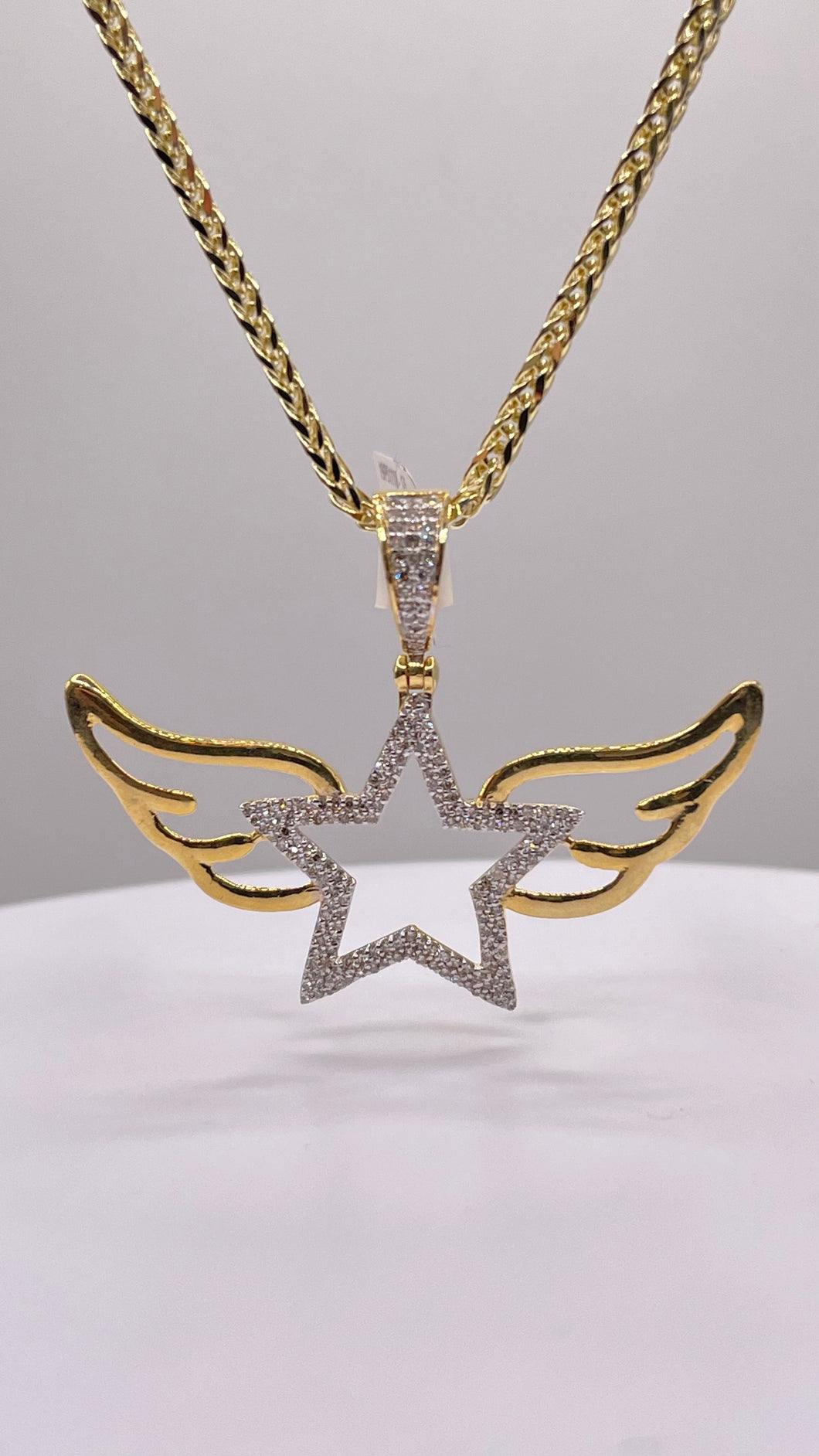 0.37 CT. Natural Diamond Star & Angel Wing Pendent In 10 KT Yellow Gold