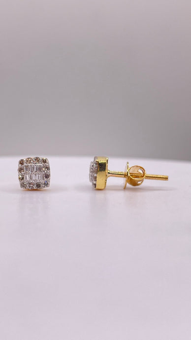 0.21 CT. Natural Diamond Square Shape Earrings In 10 KT Yellow Gold