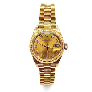 26mm Women’s Presidential DateJust Rolex Watch With Champagne Diamond Dial In 18 KT Gold