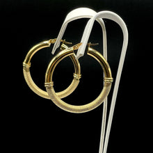 Load image into Gallery viewer, 4mm 14 KT Yellow Gold Half Shiny &amp; Half Matte Women’s Hoop Earrings