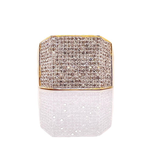 Men’s Square Shape Natural Diamond Ring In 10 KT Yellow Gold