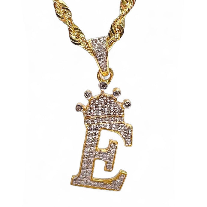 0.45 CT. Natural Diamond Initial E Pendent With Crown In 10 KT Yellow Gold