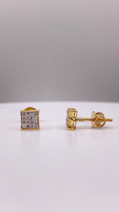 0.12 CT. Natural Diamond Square Shape Stud Earrings In 10 KT Yellow Gold