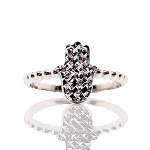 Diamond-Cut Hamsa Hand Ball Ring In 10 KT White Gold