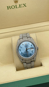 41mm Date Just Rolex Approx 28.0 CT. Natural Diamond With Platinum Baby Blue Arabic Dial