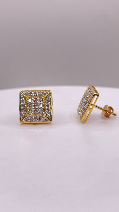 0.68 CT. Natural Diamond Square Shape Stud Earrings In 10 KT Yellow Gold