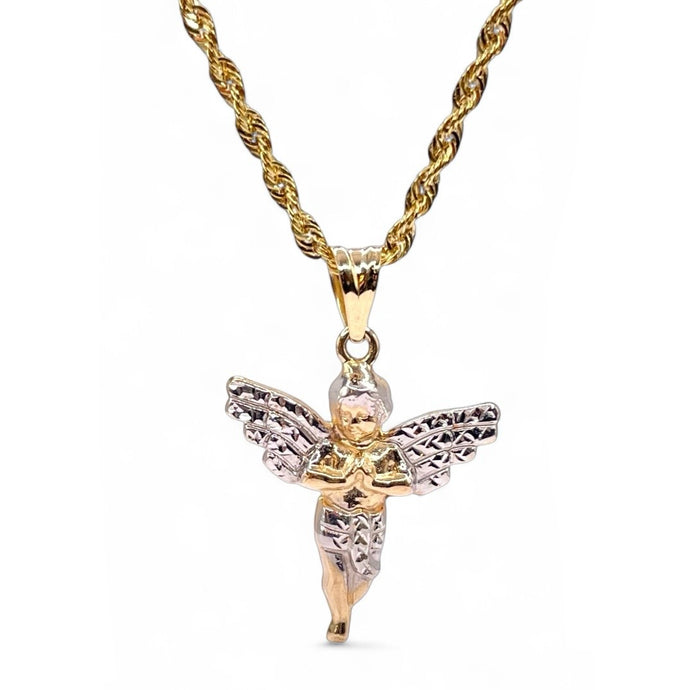 Angel Pendent & Rope Chain Combo In 10 KT Gold