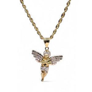 Angel Pendent & Rope Chain Combo In 10 KT Gold