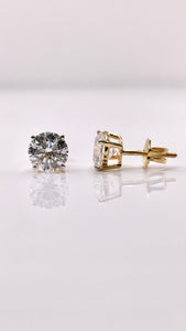 2.11 CT. Solitaire Lab Grown Diamond Stud Earrings In 14 KT Yellow Gold