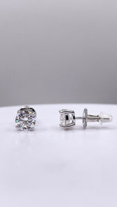 2 CT. Moissanite Solitaire Stud Earrings In Silver With Screw Backings