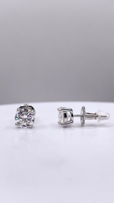 2 CT. Moissanite Solitaire Stud Earrings In Silver With Screw Backings