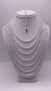3mm Rope Chain/Bracelet In Silver