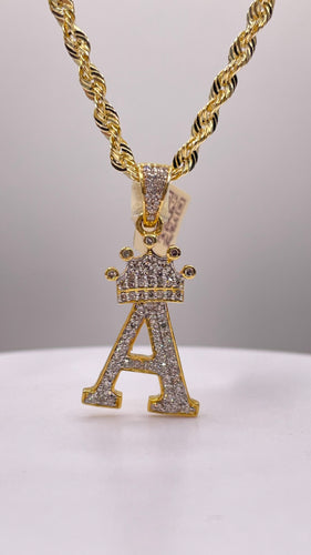 0.54 CT. Natural Diamond Initial A Pendant With Crown In 10 KT Yellow Gold