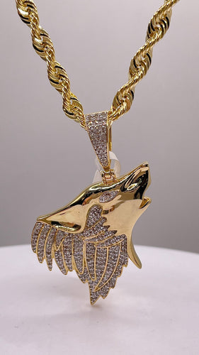 0.54 CT. Natural Diamond Wolf Pendant & Rope Chain Combo In 10 KT Yellow Gold