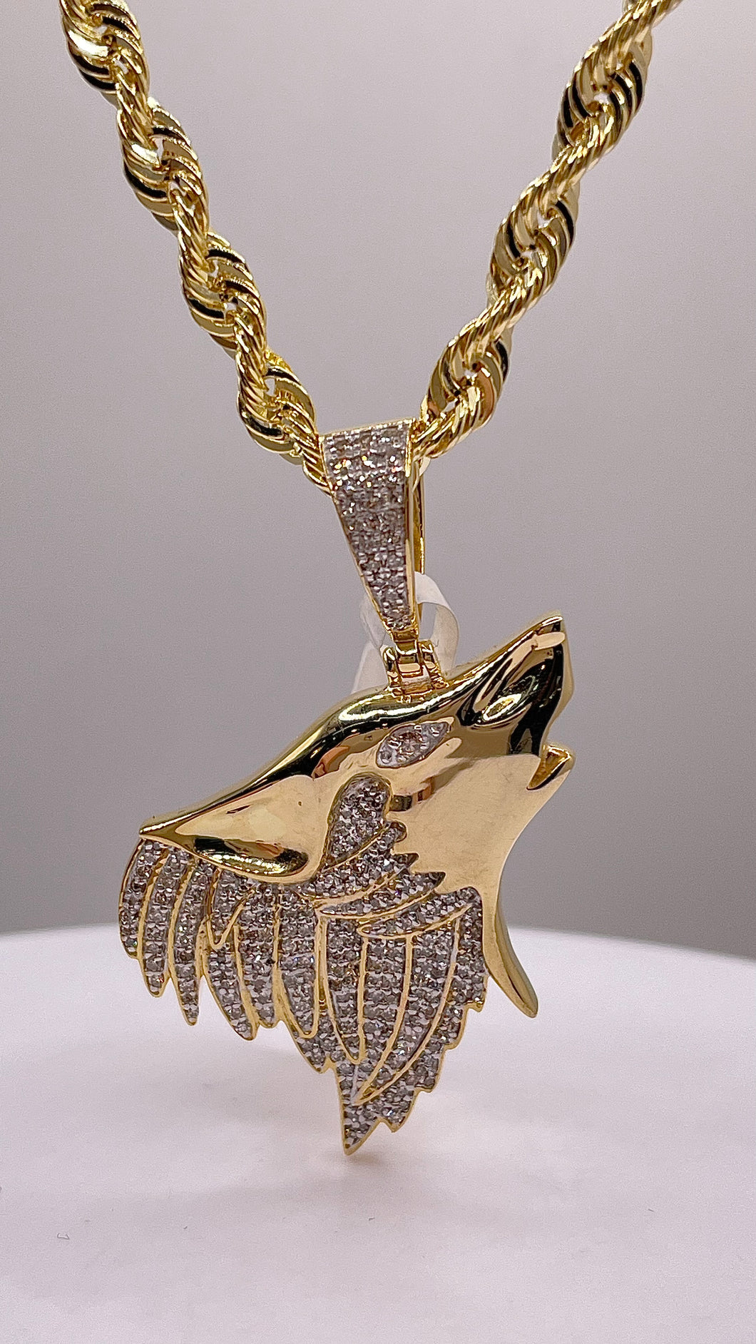 0.54 CT. Natural Diamond Wolf Pendent & Rope Chain Combo In 10 KT Yellow Gold